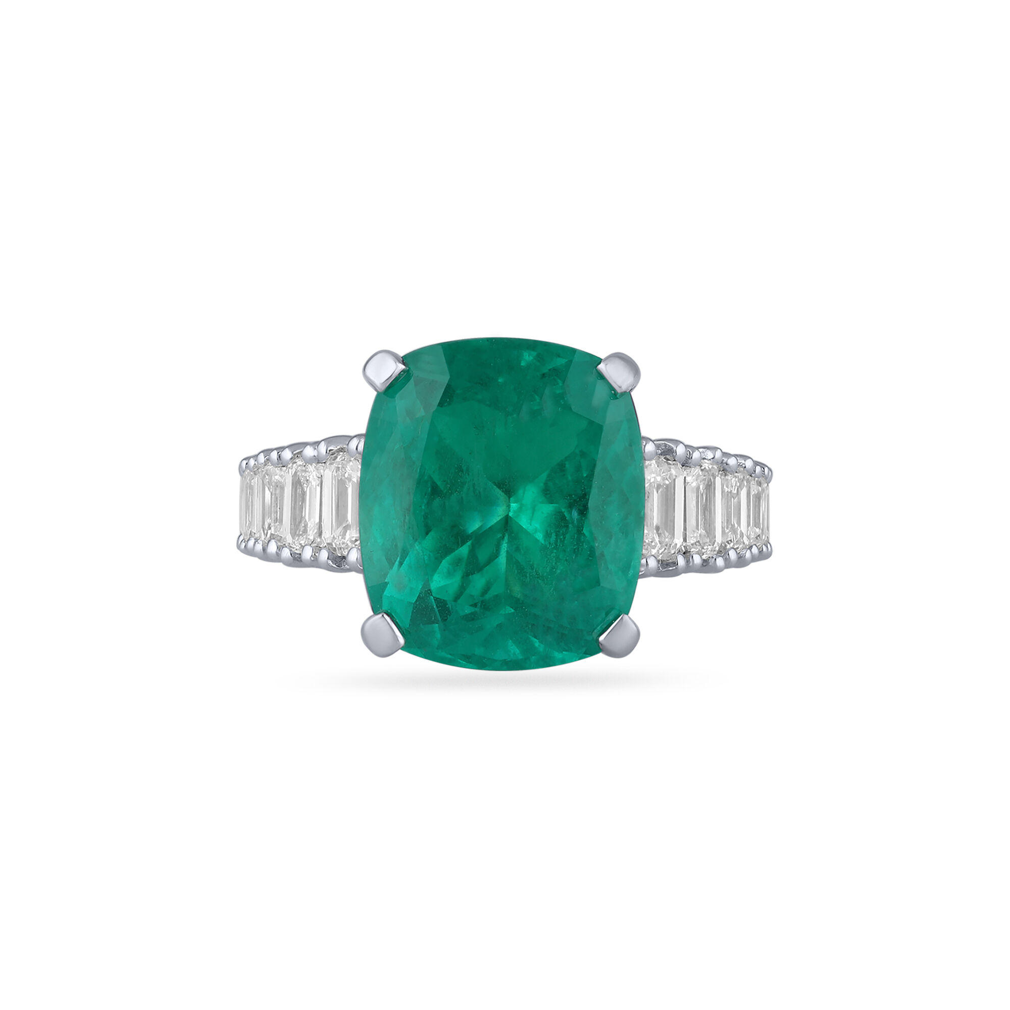 Birks Pure Desire Emerald Cushion-Cut Ring with Diamonds in Birks Pure Desire Emerald Cushion-Cut Ring with Diamonds in